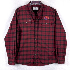 Poncho Flannel Shirt Mens L Red Plaid Slim Fit Embroidered Fishing Outdoors